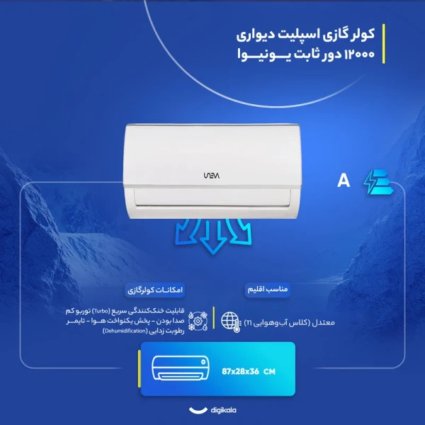 کولر گازی اسپلیت دیواری 18000 دور ثابت یونیوا مدل لوکس UN-MS18 LUX
